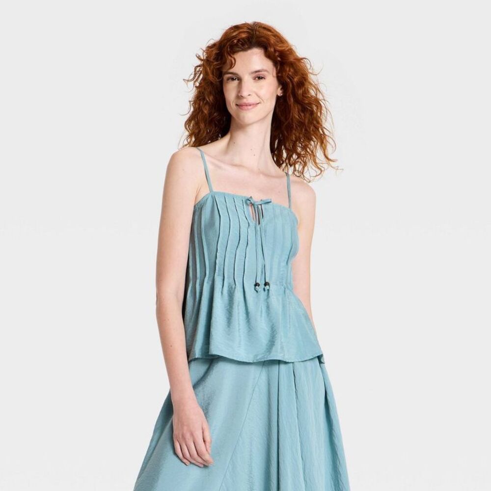 Women's Beaded Front-Tie Cami Top - A New Day Blue S